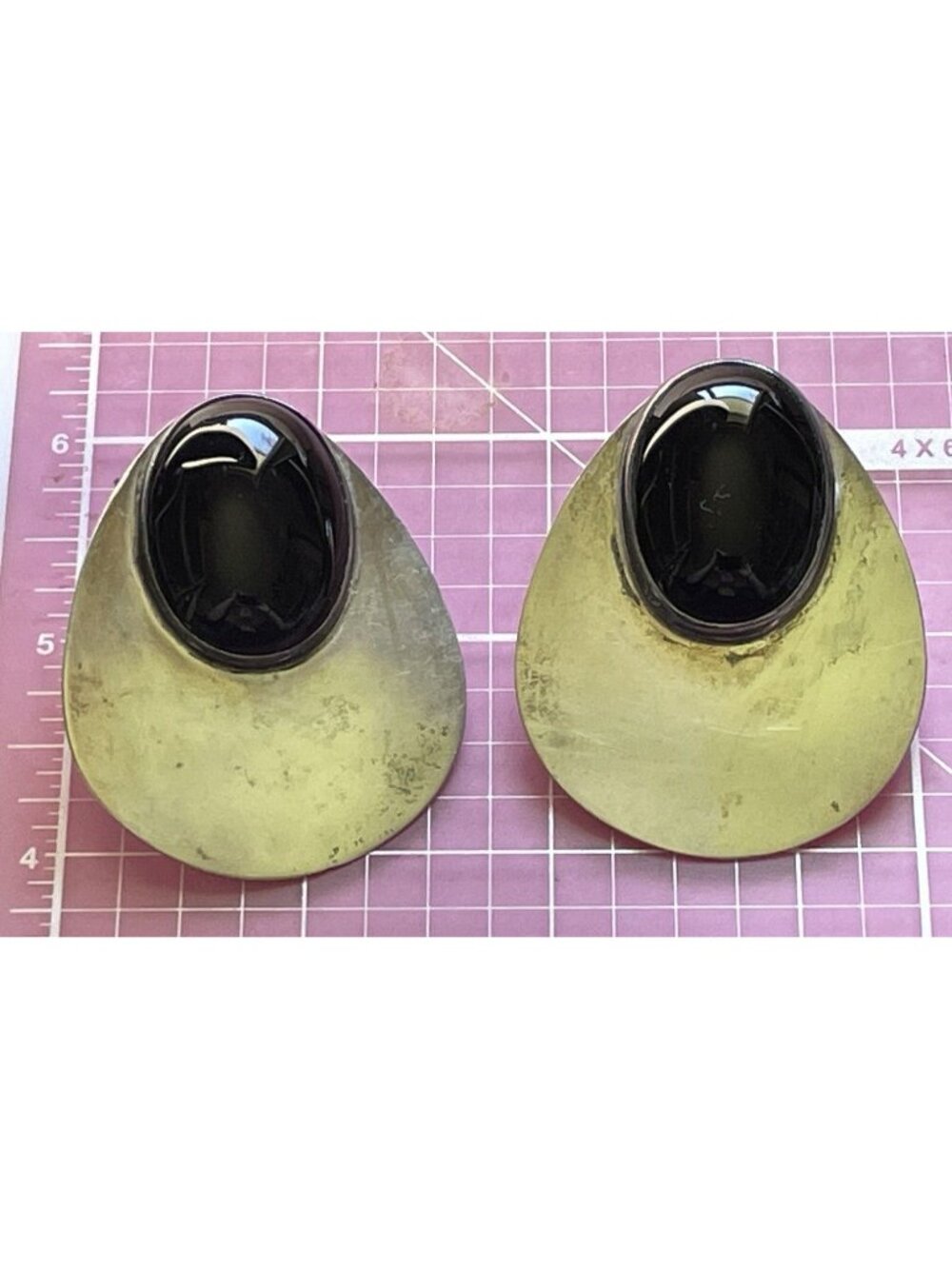 Huge Modernist Sterling Silver & Black Stone Earrings Statement Piece!